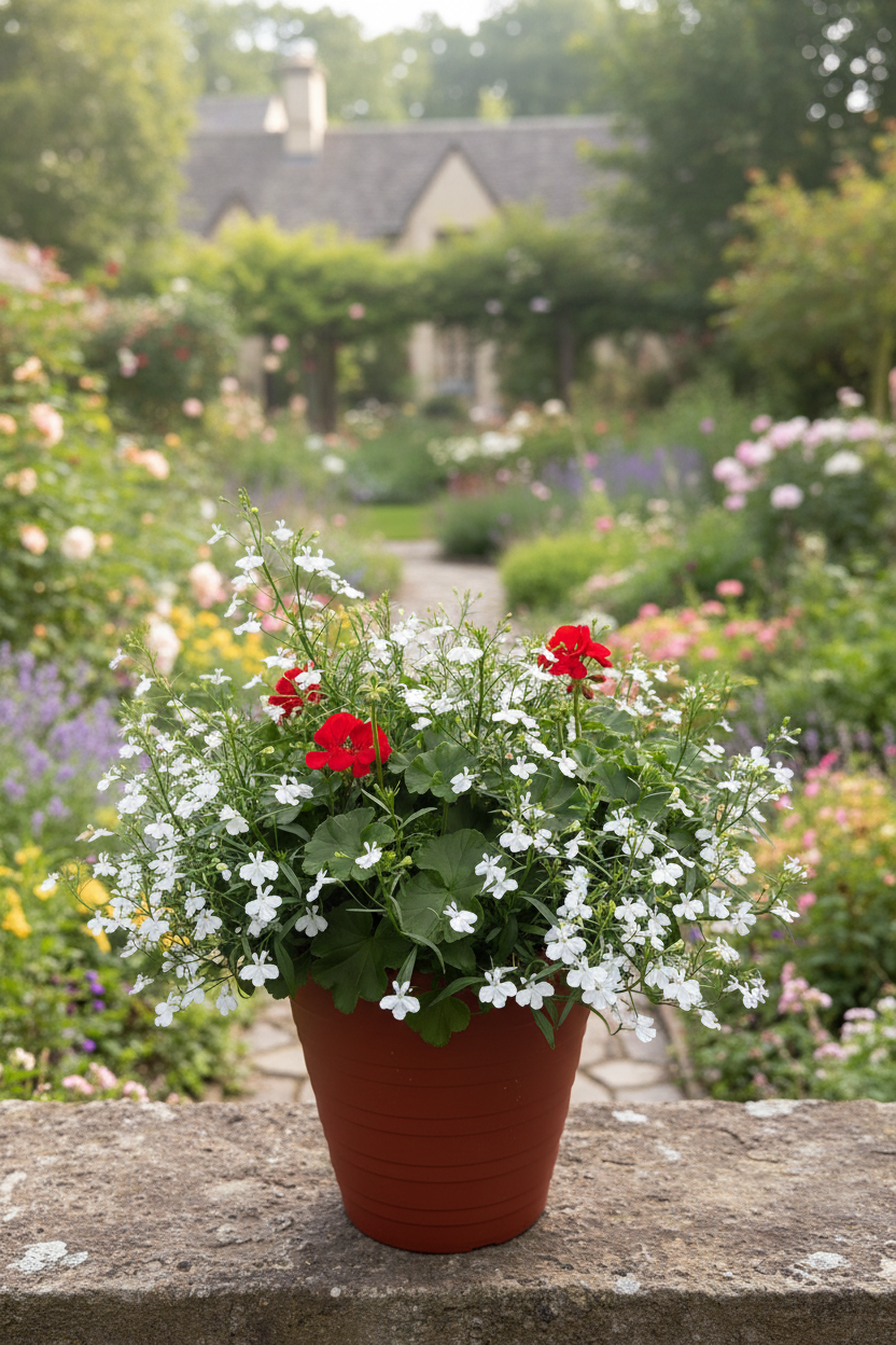 Geranium Angel Mist Combination - 12" Tall Planter